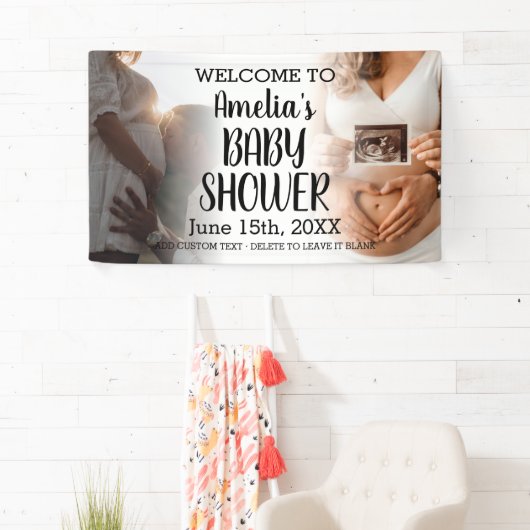 カスタムベビーシャワーバナー 2枚の写真でおめでとう 横断幕 (インサイチュ)