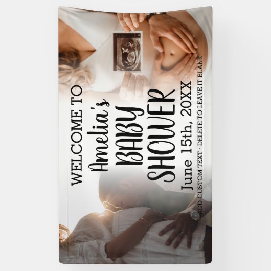 カスタムベビーシャワーバナー 2枚の写真でおめでとう 横断幕 (縦)