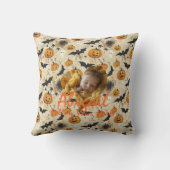 カスタムベビーハロウィンのカボチャ付き写真枕 クッション (裏面)