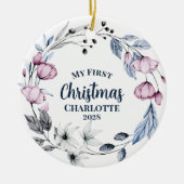 カスタムベビーフォトエレガントフローラ セラミックオーナメント (正面)