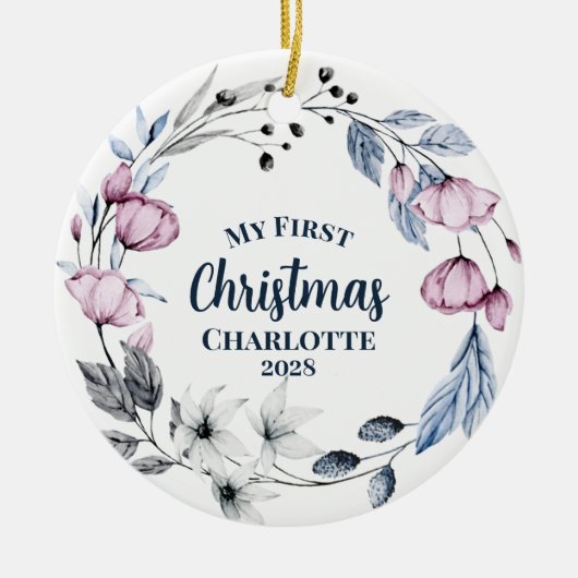 カスタムベビーフォトエレガントフローラ セラミックオーナメント (正面)