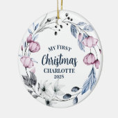 カスタムベビーフォトエレガントフローラ セラミックオーナメント (左)