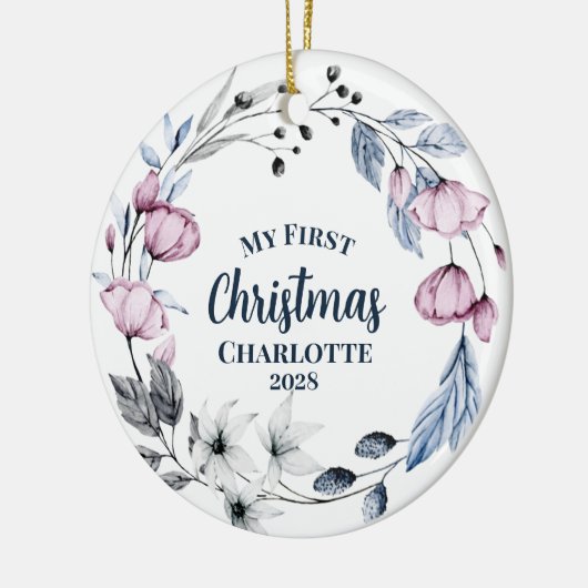カスタムベビーフォトエレガントフローラ セラミックオーナメント (左)