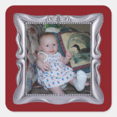 カスタムベビーフォトファンシーシルバーフレーム追加フォト スクエアシール (正面)