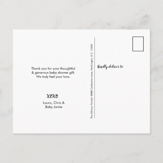 カスタムベビーフォトベビー感謝していシャワーユー 案内ポストカード (裏面)