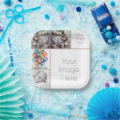 カスタムベビーフォト紙プレート – 茶色のフレーム ペーパープレート (パーティー)