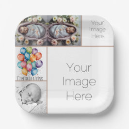 カスタムベビーフォト紙プレート – 茶色のフレーム ペーパープレート