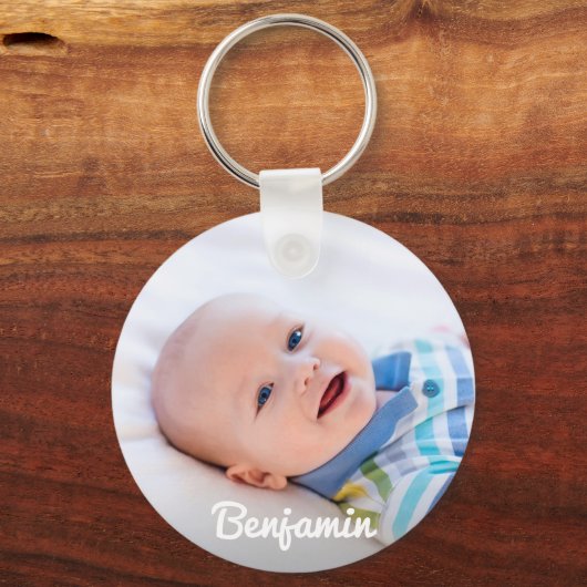 カスタムベビー写真パーソナライズされた名と誕生日 キーホルダー (正面)