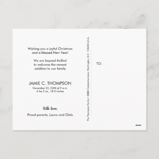 カスタムベビー写真楽しみ台本クリスマス誕生 シーズンポストカード (裏面)