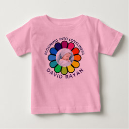 カスタムベビー写真 虹 花 子供Tシャツ ベビーTシャツ