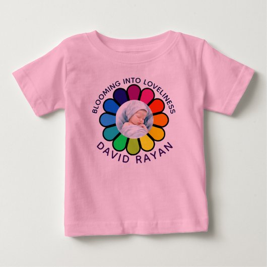 カスタムベビー写真 虹 花 子供Tシャツ ベビーTシャツ (正面)