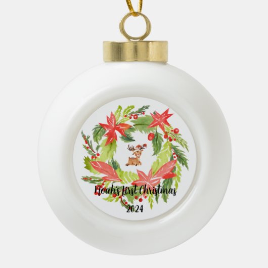 カスタムベビー名セラミッククリスマスオーナメント セラミックボールオーナメント (正面)