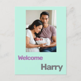 カスタムベビー誕生発表青紫モダン ポストカード