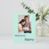 カスタムベビー誕生発表青紫モダン ポストカード (スタンド正面)