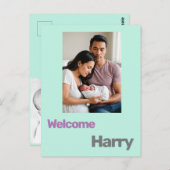 カスタムベビー誕生発表青紫モダン ポストカード (正面/裏面)