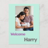 カスタムベビー誕生発表青紫モダン ポストカード (正面)