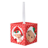 カスタムベビー赤とサンタの雪片 キューブオーナメント (裏面アングル)