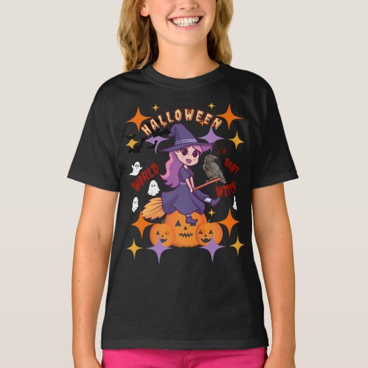 カスタムベビー魔女のハロウィーンの世界 Tシャツ (正面)