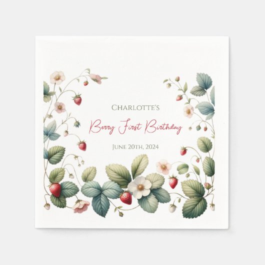 カスタムベリーファースト誕生日 スタンダードカクテルナプキン (正面)