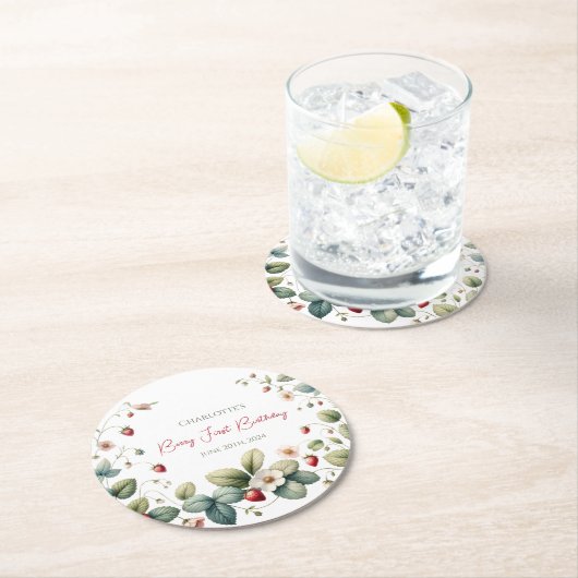 カスタムベリーファースト誕生日 ラウンドペーパーコースター (インサイチュ)