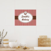 カスタムベーカリーストライプ標識 ポスター (キッチン)
