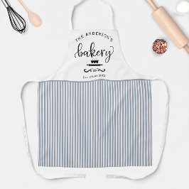 カスタムベーカリーホワイトとブルーのズストライプファームハウス エプロン