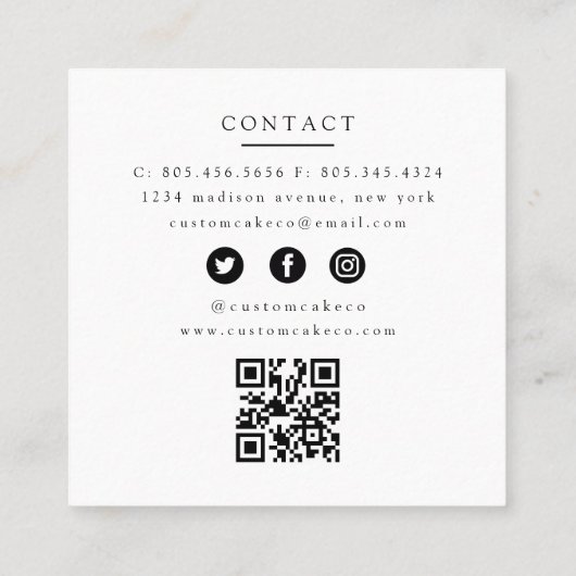 カスタムベーカリー名刺QRコード スクエア名刺 (裏面)