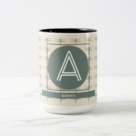 カスタムベージュオリーブレトロドラゴンフライ ツートーンマグカップ (中央)