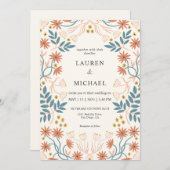 カスタムベージュピンクピーチテラコッタブロッサム結婚ズ 招待状 (正面/裏面)