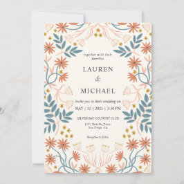 カスタムベージュピンクピーチテラコッタブロッサム結婚ズ 招待状