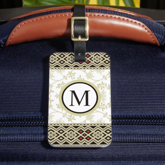 カスタムベージュホワイト金ゴールドブラックフローラパタアステカーン ラゲッジタグ (正面インサイチュ2)