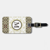 カスタムベージュホワイト金ゴールドブラックフローラパタアステカーン ラゲッジタグ (正面横)