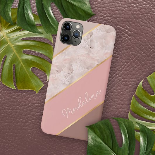 カスタムベージュマーブルのピンク大理石 iPhoneケース