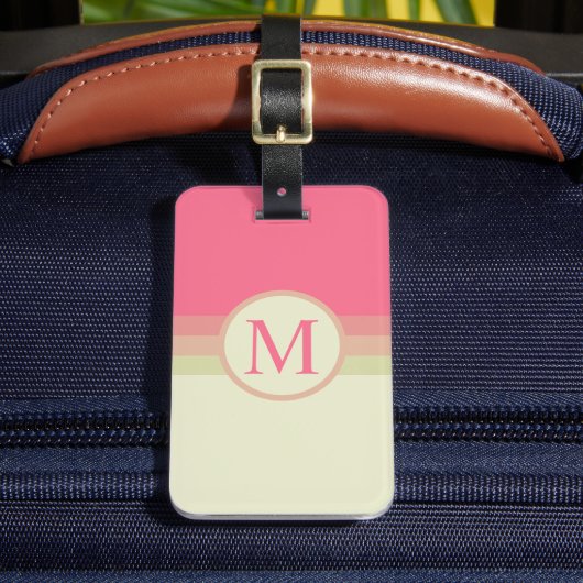 カスタムベージュ淡い色のイエローピンク色ブロック ラゲッジタグ (正面インサイチュ2)