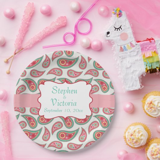 カスタムペイズリーモノグラ結婚ム紙プレート ペーパープレート (パーティー)