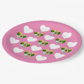 カスタムペットとハート模様ピンク ペーパープレート (アングル)