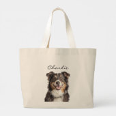 カスタムペットの写真と名前 ラージトートバッグ (裏面)