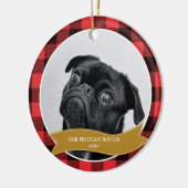 カスタムペットの写真バッファロープレイドクリスマスオーナメント セラミックオーナメント (左)