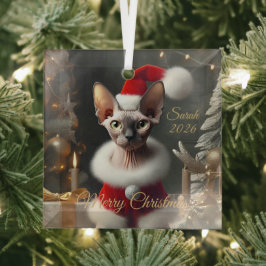 カスタムペットの写真 スフィンクス猫 クリスマス 2026 ガラスオーナメント