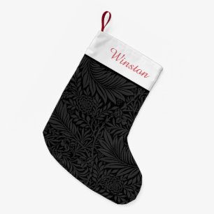 カスタムペットの名前 黒の花柄 赤い文字 スモールクリスマスストッキング