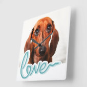 カスタムペットのLOVEインブルータイポグラフィ  スクエア壁時計 (傾斜)