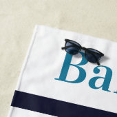 カスタムペットドッグ3フォトコラージアクアブルーストライプ ビーチタオル (インサイチュ)