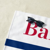 カスタムペットドッグ3フォトコラージレッドブルーストライプ ビーチタオル (インサイチュ)