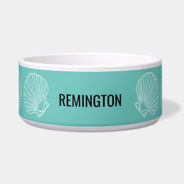 カスタムペットネームビーチシーシェルティール（緑がかった色） ボウル (正面)