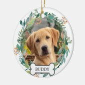 カスタムペットフォトウォーターカラーグリーンフローラリース セラミックオーナメント (左)