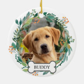 カスタムペットフォトウォーターカラーグリーンフローラリース セラミックオーナメント (裏面)