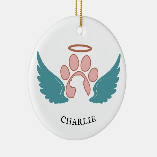カスタムペットフォトエンジェルウィングスクリスマス セラミックオーナメント (右)