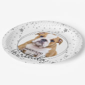 カスタムペットフォトシルバーグリッタースターズドッグ誕生日 ペーパープレート (アングル)