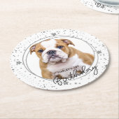 カスタムペットフォトシルバーグリッタースターズドッグ誕生日 ラウンドペーパーコースター (アングル)