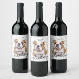 カスタムペットフォトシルバーグリッタースターズドッグ誕生日 ワインラベル